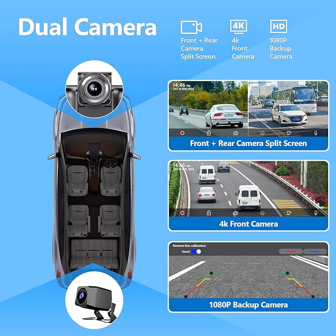 Portable Carplay Screen for Car 9.28" Carplay & Android Auto Car Touch Stereo, with 4K Dash Cam, 1080p Rear Camera,Bluetooth,Touch Screen GPS Navigation,Mirror Link, AirPlay, AUX/FM, Siri