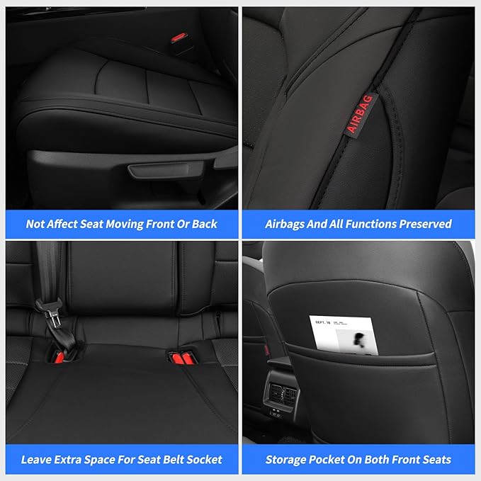 coverdream Leather Seat Covers Custom Fit for 2025 Toyota Camry (Hybrid) LE,SE,Fully Covered,Airbag Compatible Waterproof Car Seat Protector (Full Set,Black)