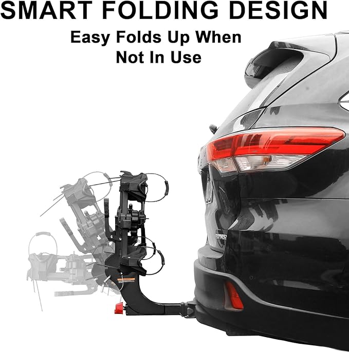 WEIZE 2 E Bike Rack Hitch Mounted, Wobble Free Smart Tilting Folding 2 Bicycle Electric Bike Racks with Lock, 2" Hitch Fits Up to 160 lbs Capacity with Up to 5.5" Fat Tires for Car, SUV, Trucks