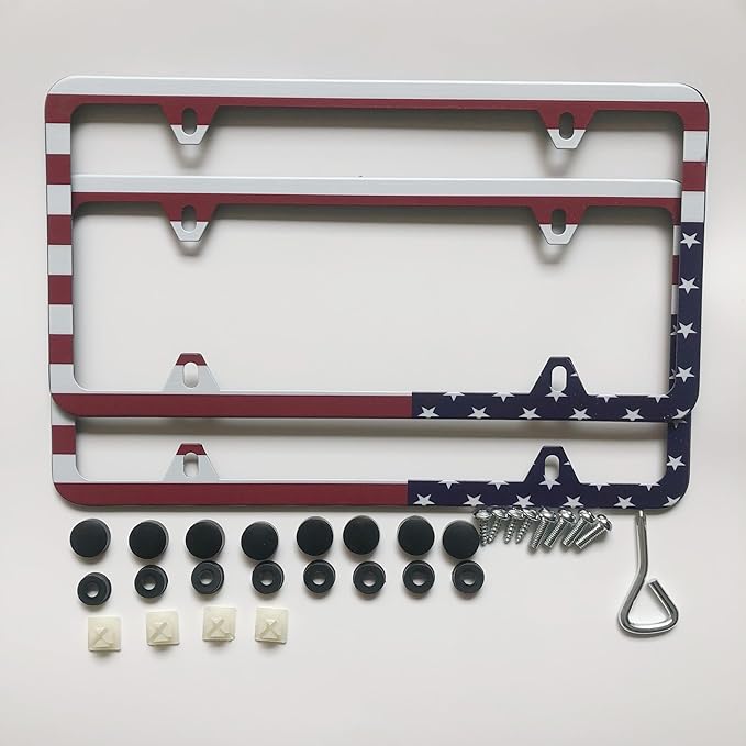 License Plate Frames,2 Packs Front Rear Car Tags,Aluminum Alloy License Plate Cover,No Rust,Water Proof,Wear Resistant,Car Accessories (Colorful USA Flag)