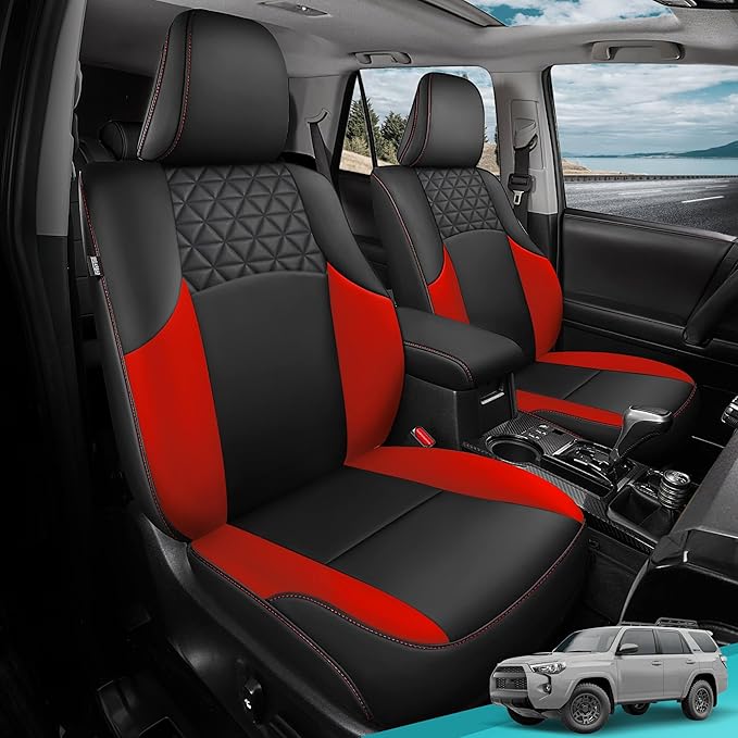 Seat Covers for Toyota 4Runner 2011-2024, Faux Leather Car Seat Cover Full Set, 3-Row-Only for 7 Seats Version-BlackRed