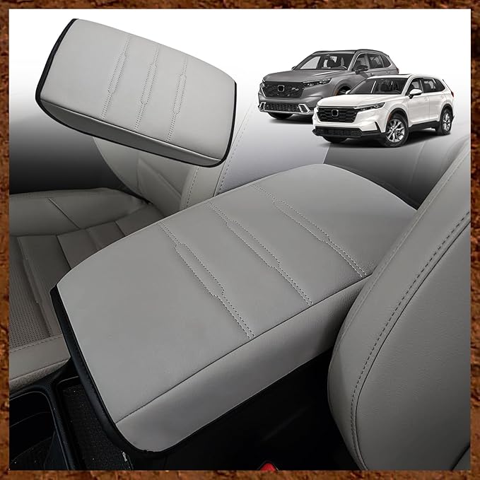 Muslogy Center Console Cover Compatible with 23 24 2025 2026 Honda CR-V Accessories CRV Hybrid LX EX EX-L Sport Touring Armrest Cover Lid Cushion Protector Vegan Leather Extra Soft(Gray/Gray Trim)