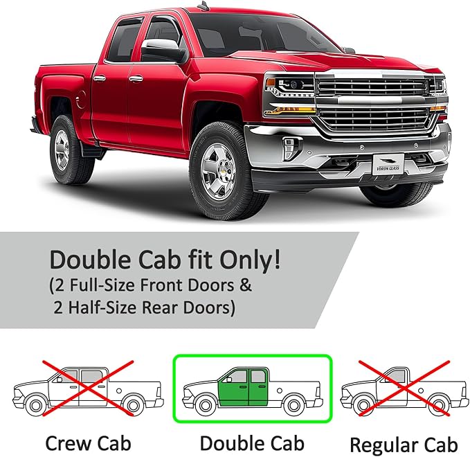 Voron Glass in-Channel Extra Durable Rain Guards for Trucks Chevrolet (Chevy) Silverado/GMC Sierra 2014-2018 Double Cab, Window Deflectors, Vent Window Visors, 4 Pieces - 230092