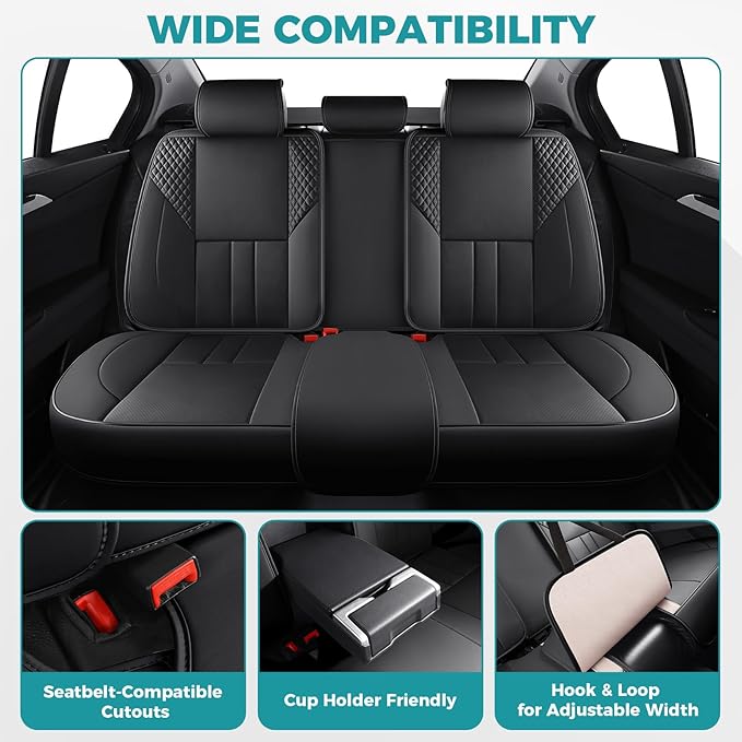 Car Seat Covers Full Set - Universal Seat Covers for Cars SUV Truck – Faux Leather Automotive Seat Covers, Breathable & Waterproof Front and Rear Seat Protectors, Fit for Most Cars-Black