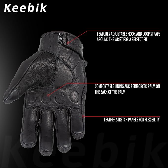 Goatskin Leather Motorcycle Motorbike Powersports Racing Gloves Reflective Skull Touchscreen for Men and Women Model