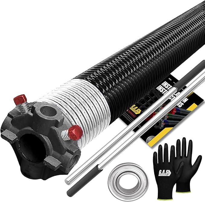 Garage Door Torsion Spring 218x1.75x31 Includes 1” Steel Bearing, Gloves, Manual, and Winding Bars for Right Side of Garage Door Precision E-Coating 5-Year Warranty Min. 30,000 Cycles (Black Cone)