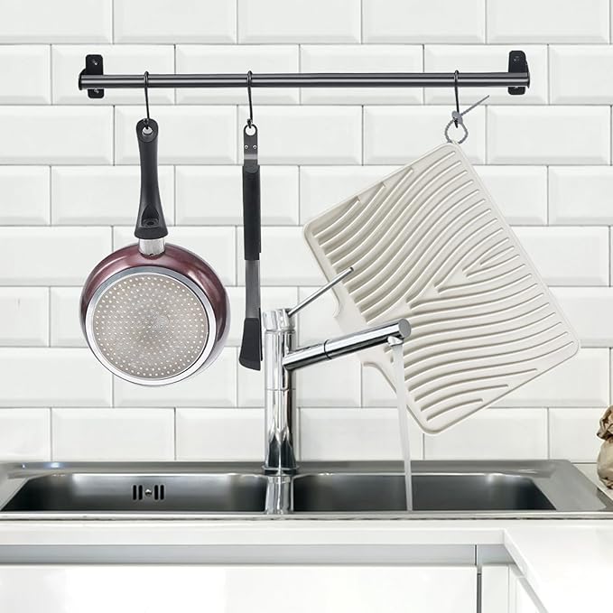 Silicone Dish Drying Mat for Kitchen Counter, Dish Drying Pad, Non-Slip Drain Pad with Built-in Drain, Heat Resistant Stone Drying Mat(15.8" x 13", Cream)
