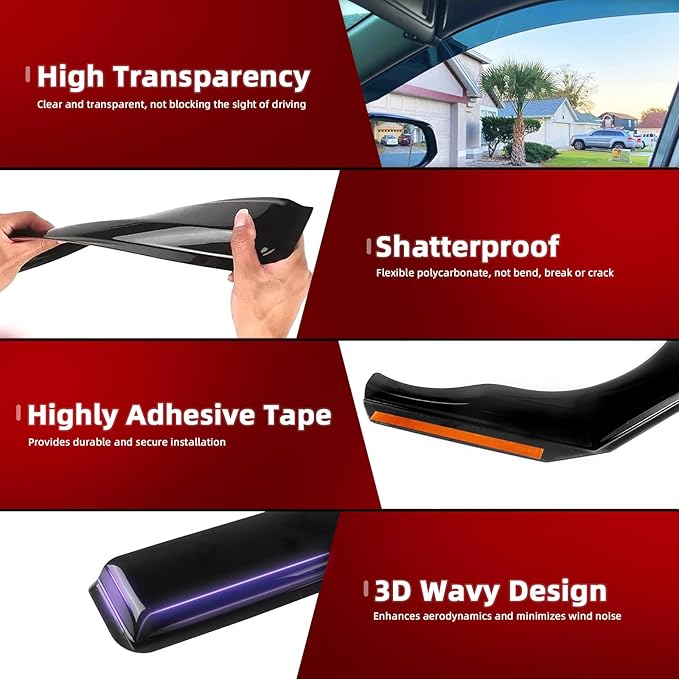 in Channel Window Visors Rain Guards Fit for Toyota Highlander 2014 2015 2016 2017 2018 2019, Durable Wind Deflectors Vent Shades Shield for 14-19 Highlander-4PCS