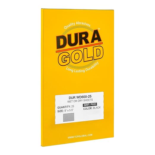 Dura-Gold Premium 600 Grit Wet or Dry Sandpaper Sheets, 5-1/2" x 9", Box of 25 - Car Color Sanding, Detailing, Polishing Automotive, Woodworking Wood Furniture, Metal Finishing, Hand Sand Block Sander