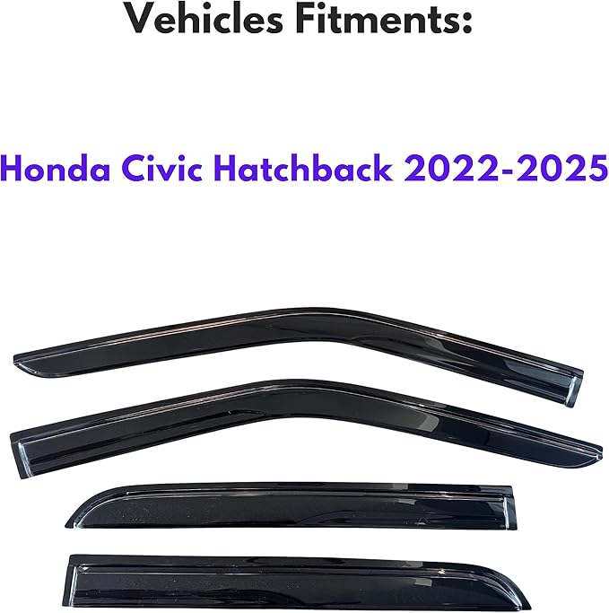 KPY Window Visor Compatible with Honda Civic Hatchback 2022-2025, 4PC Rain Guard Side Window Vent Deflectors Tape-On Mugen Style, 2022 2023 2024 2025
