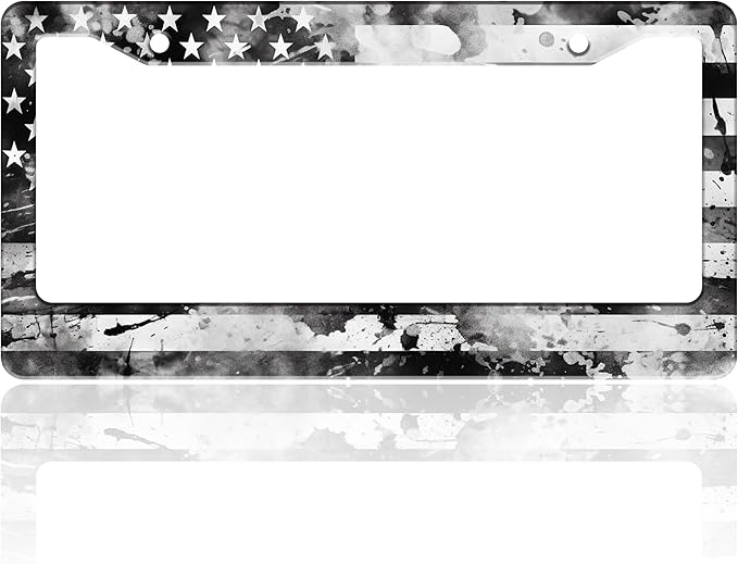Vintage American Flag License Plate Frame USA Flag Stainless Steel License Plate Holder for Front or Rear Car Tags Funny for Car Decoration Accessories with Screws 6.3 X 12.2 in for Women Men