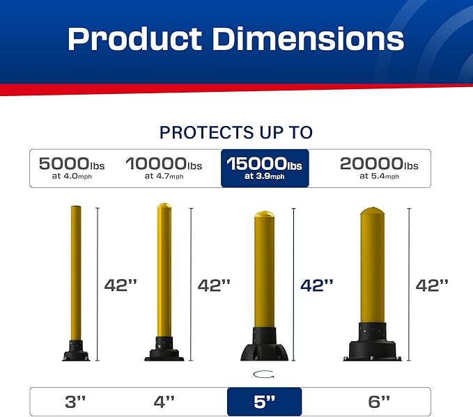 Impact Recovery - SlowStop Steel Rebounding Bollard - Metal Post - Safety Bollard - Made in the USA - 5" x 42"