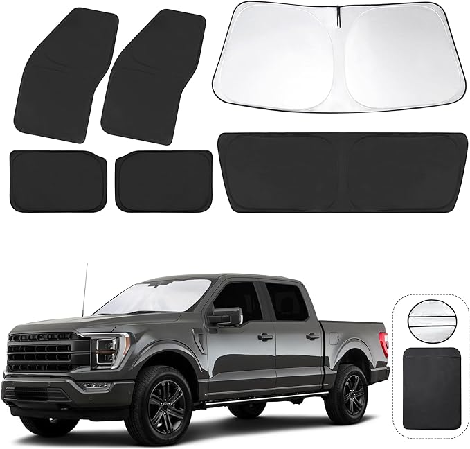 TINGLU Window Shades for Ford F150 4Door 2021-2024 2025 Accessories Car Side Full Windows Rear Triangular Windshield Sun Shade Sun UV Rays & Privacy Protection for Camping,Napping,and Relaxing 6PCS