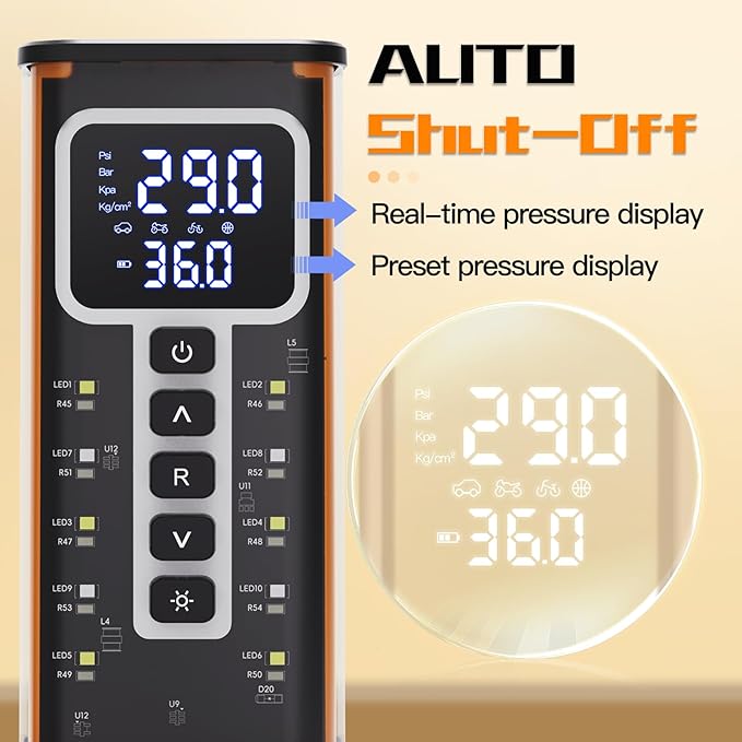 Tire Inflator Portable Air Compressor, Air Pump for Car Tires 5X Faster 150 Psi Digital Pressure Gauge, LED Light and Auto Shut-off Cordless Pocket Portable Pump for Car, Motorcycle, Bike, Balls etc.