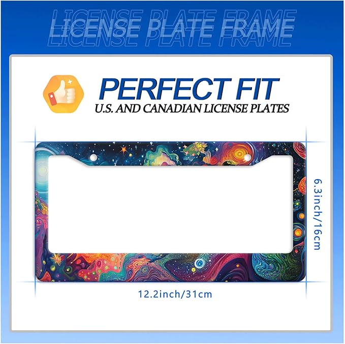 Abstract Galaxy License Plate Frame Starry Sky License Plate Stainless Steel Funny License Plate Holder for Men Women Colorful Car Accessories Decoration 12.3" x 6.3"
