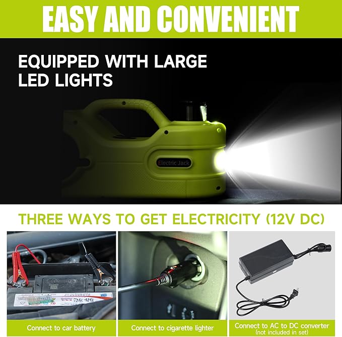Electric Car Jack Kit 5T 12V Hydraulic Tire Jack with Double Cylinder Air Pump & LCD Touch Screen & Impact Wrench Portable Car Lift for Tire Changes and Roadside Emergencies