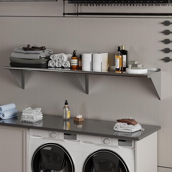 AmGood 72" Long X 16" Deep Stainless Steel Wall Shelf | NSF Certified | Appliance & Equipment Metal Shelving | Kitchen, Restaurant, Garage, Laundry, Utility Room