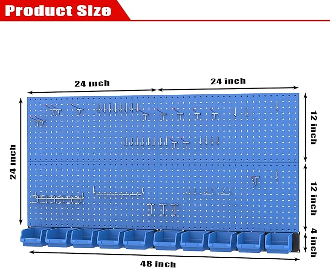 Ultrawall Pegboard Wall Organizer, Blue Metal Peg Board Panels, Garage Storage System with Hooks and Storage Bins, 59pcs