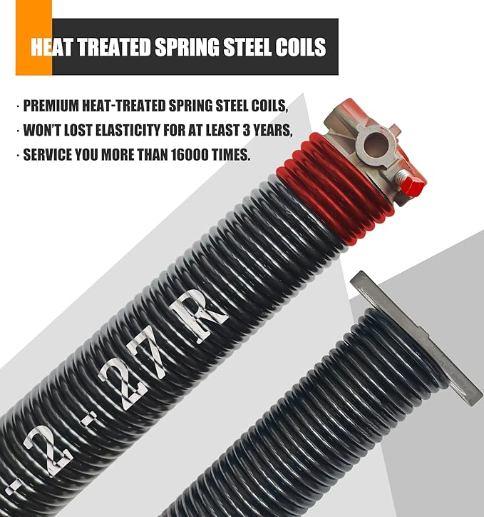 Garage Door Torsion Spring Set, Pair of 2" Electrophoresis Coated Garage Door Spring Replacement with 2 Non-Slip Winding Bars and Bearing, Minimum 16000 Cycles (.225x2x27")