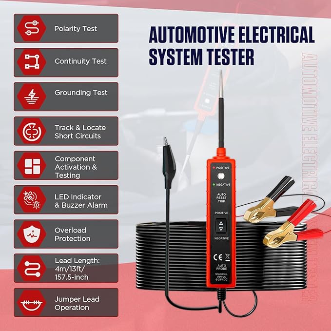 CMTOOL Power Circuit Probe Tester 6V-24V DC Test Light, Automotive Circuit Tester Car Short Finder, Component Activation, Polarity Identify, Overload Protection