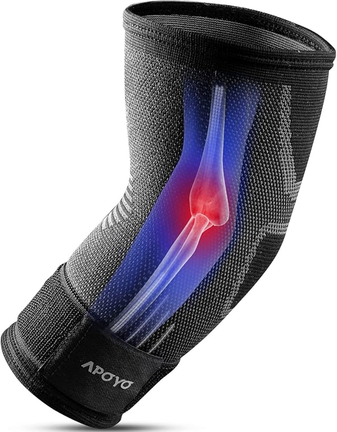 APOYO Elbow Brace for Tendonitis and Tennis Elbow, Elbow Compression Sleeve, Tennis Elbow Brace for Women and Men w/ Adjustable Strap for Tennis Elbow Relief, Weightlifting, Arthritis, Workouts,