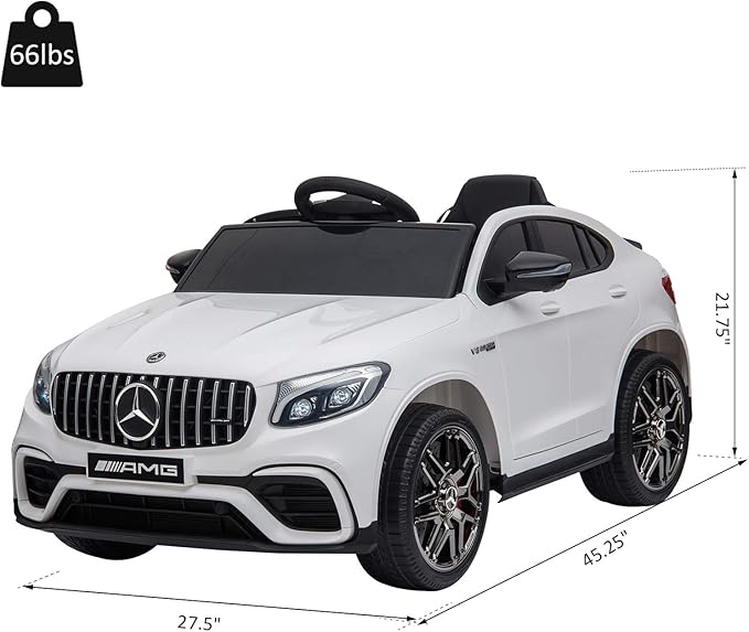 Aosom 12V Toddler Ride On Car with Remote Control, Mercedes Benz AMG GLC63S Coupe, Electric Car with 2 Speed, MP3 Player, Light, Horn, Songs, Suspension, White