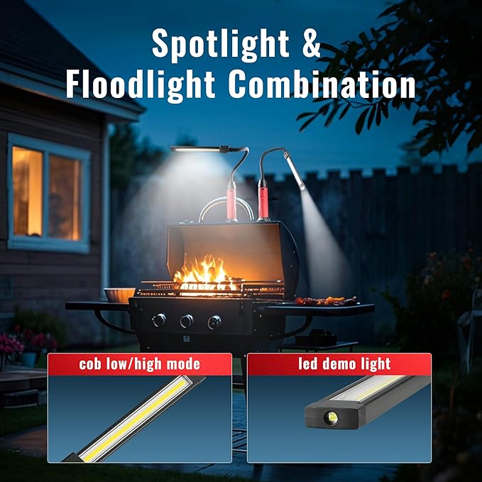 Rechargeable Work Light Magnetic, 800LM LED Work Light with Flexible Gooseneck, 3 Modes Mechanic Light for Work Bench, Auto Repair, Lathe, Gift for Men