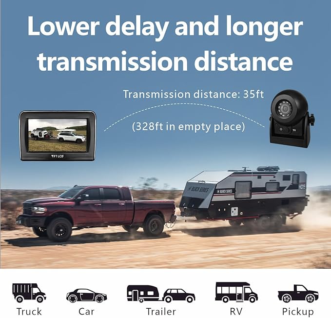 Magnetic Wireless Backup Camera with 4.3'' Monitor, Rechargeable Battery Powered Backup Camera System for Car, Trucks, RV, Trailer, Camper, IP68 Waterproof, Super Night Vision(MS-343)