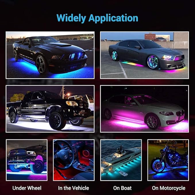 Exterior Car LED Strip Lights with App and RF Remote Control, 16 Million Colors Underglow Kit