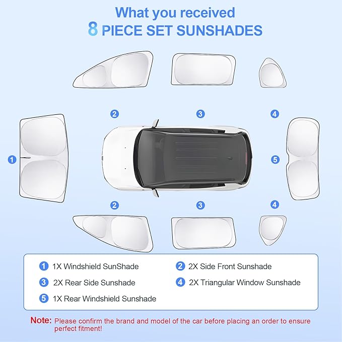 8pcs Car Window Shades for Hyundai Santa Fe 2024 2025 2026 Accessories,Windshield Side Rear Full Sunshade,Sun Visor UV Blocking, Privacy Protection and Blackout for Camping Outdoor