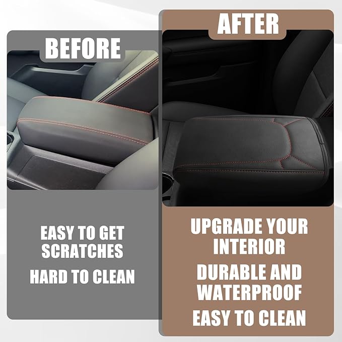 Muslogy Center Console Armrest Cover Compatible with Chevy Colorado/GMC Canyon 2023 2024 2025 ZR2 Z71 Trail Boss LT WT Elevation AT4 Denali AT4X Accessories Regular Thick(Red Stitching)