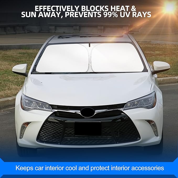 Windshield Sun Shade for Toyo-ta Camry LE XSE XLE Hybrid SE 2012-2017 Foldable Sunshade Custom Fit Front Window Car Interior Accessories Protector Blocks UV Rays