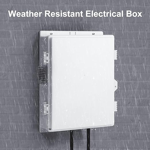 Outdoor Electrical Junction Box, ABS Water Resistant Enclosure with Internal Mounting Panel & Hinged Cover (13" H* 9.2" L* 3.7" W)