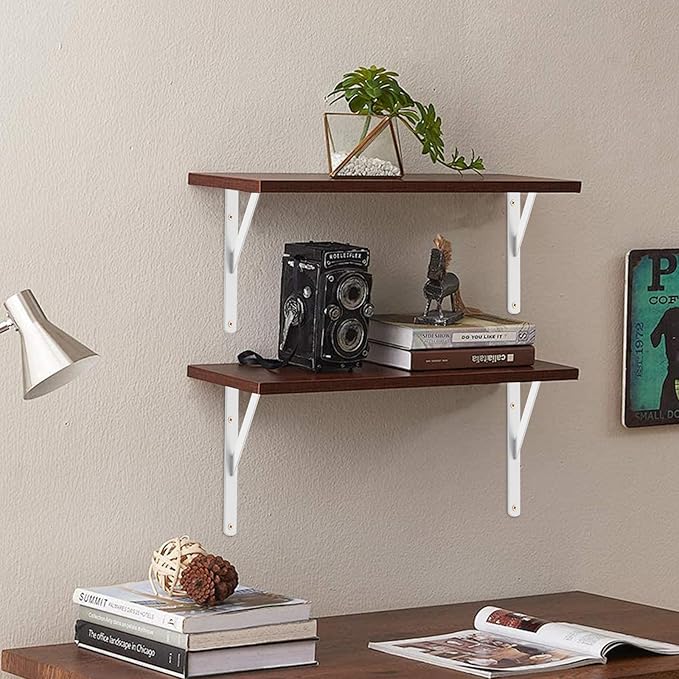 12 Pack L10 x H 8" White Heavy Duty Shelf Brackets with Screws Metal Shelf Brackets Shelf Support Angle Brackets for Shelves L Brackets Heavy Duty Floating Shelf