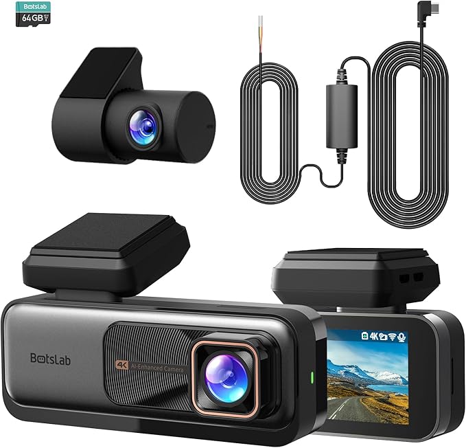 4k Dash Cam Front and Rear, 24/7 Parking Monitor with Hardwired Kit, 170° Ultra Wide Dashcam, ADAS, IMX415 Sensor, Night Vision, WDR, Loop Recording, 5G/2.4G WiFi & GPS, Free 64GB Card