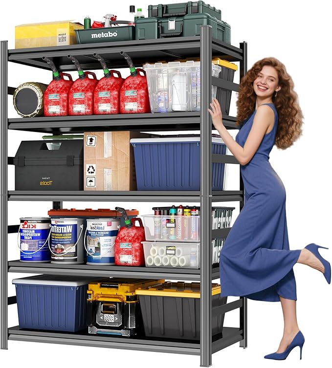 72-Inch Tall Garage Shelving Unit - Adjustable 5-Tier Heavy Duty Metal Storage Rack | Easy to Assemble Shelf | Rust Free | Great for Garage Basement Workshop or Organization