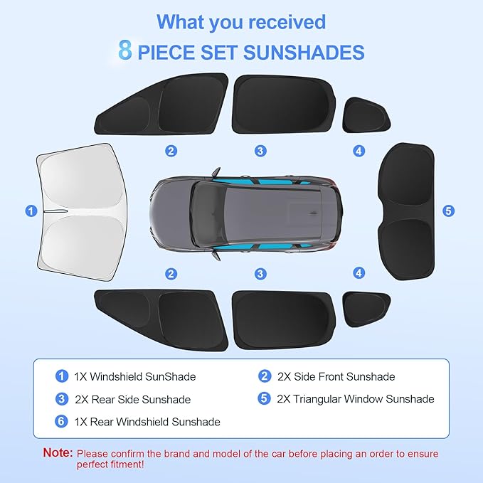8pcs Car Window Shades for Nissan Rogue 2021-2024 2025(NOT Rogue Sport) Accessories,Windshield Side Rear Full Sunshade,Sun Visor UV Blocking, Privacy Protection and Blackout for Camping Outdoor