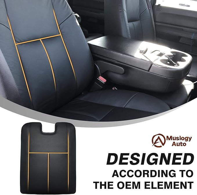 Muslogy Center Console Armrest Cover Compatible with Chevy Silverado/Tahoe & GMC Sierra/Yukon 2007-2013 Comfort Armrest Pad Arm Rest Cushion Vegan Leather Protector 1-Inch Extra Thick(Jump Seat ONLY)