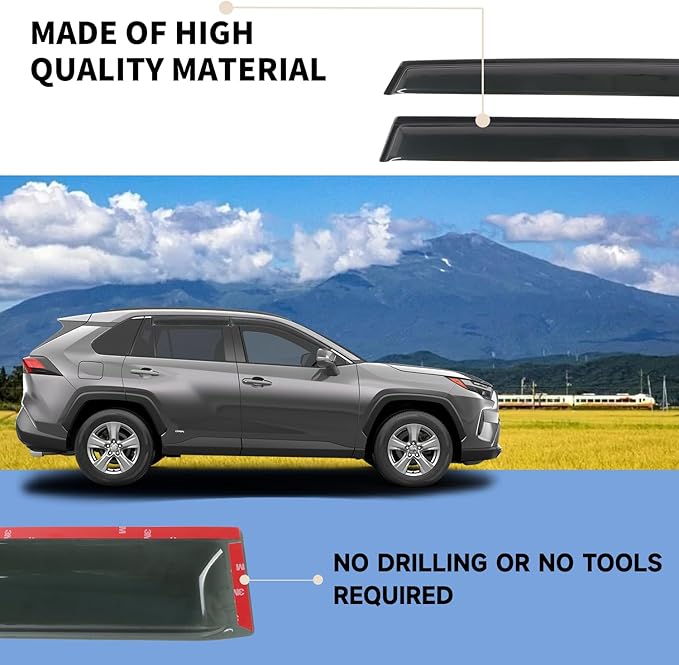 Rain Guard Compatible with 2019-2024 Toyota RAV4, Outside Mount Extra Durable Window Visors, Sun Wind Side Vent Window Deflector Shade Shield 2019 2020 2021 2022 2023 2024