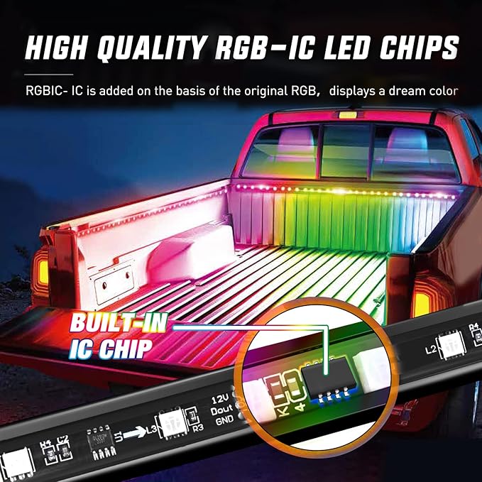 Nilight Truck Bed Light Strip RGB-IC LED Bar for Pickup Multi Dream Color DIY Music Synchronous with APP and RF Remote Control 3PCS 60 inch Cargo Lighting