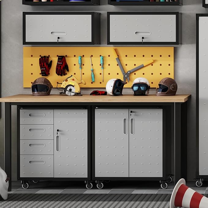Metal Garage Storage Cabinet with Wheels,Locking Rolling Tool Cabinet with Drawers and Shelves for Home, Office, Garage & Workshop