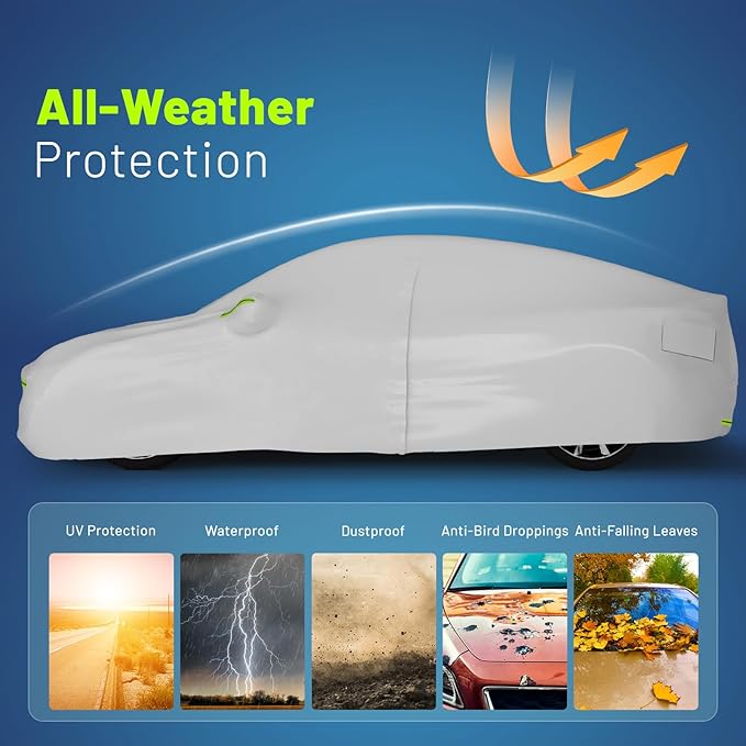 Favoto Car Cover for Model 3 - Custom Fit for Tesla Model 3 Cover 6 Layers Waterproof All Weather Outdoor Rain Snow Sun Protection with Charging Port Ventilated Mesh Door Zipper