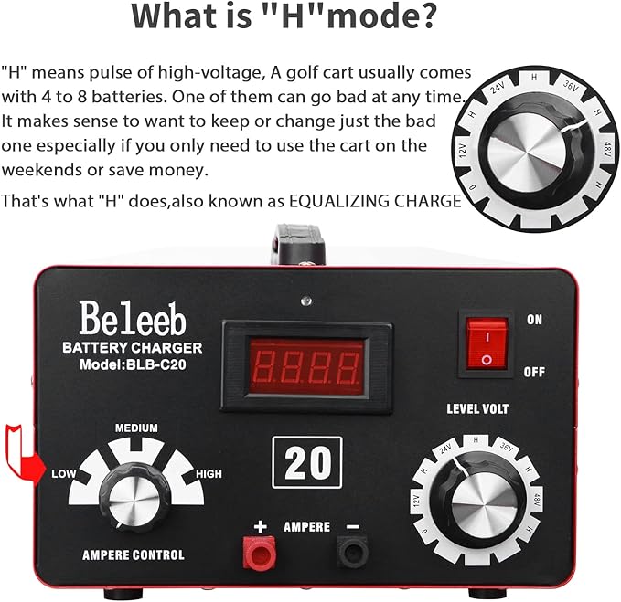 C20 Adjustable Battery Charger 12V 24V 36V 48V, 12A Pulses of High-Voltage Battery Desulfator Maintainer with Smart Chip for Lead-Acid LiFePO4 Lithium Batteries BLB-C20