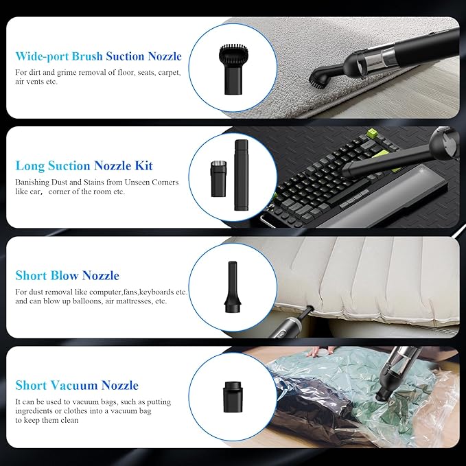 Car Vacuum Portable Cordless - 20000PA High Power Handheld Vacuum with LED Display, 2.5H Fast Charging Up to 45 Mins of Runtime, Hand Vac Cordless Rechargeable for Car Home Corner Cabinet