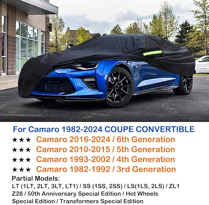 Upgraded Waterproof Car Cover Compatible with Chevrolet Camaro 2025-1982, All Weather Rain Snow Sun UV Car Covers with Cotton Lining for Camaro Coupe Convertible, Heavy Duty Outdoor Covers
