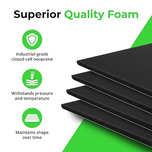 XCEL 4 Pack 12" x 12" x 1/4" Self Stick Foam Rubber Pads with Adhesive Versatile Adhesive Foam Rubber Pads Sheets for Appliances and Furniture, Neoprene Foam Pads Adhesive