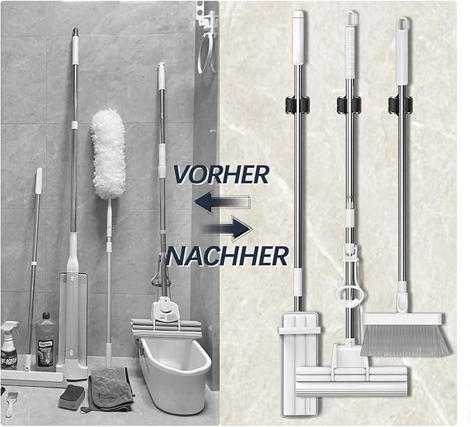 Mop and Broom Holder Big Size Hanging 1 KG Extra,Broom Holder 12 Pack,Wall Mount for organizing mop broom in Garden Laundry Room Cleaning Bathroom Kitchen Garage(Black)