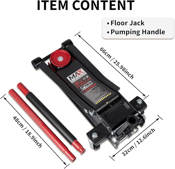 3-Ton (6600lbs) Low Profile Hydraulic Heavy-Duty Steel Floor Jack with Dual Pistons Quick Lift Pump, Home and Workshop Car Maintenance for Various Vehicles (Random Color, 3 Ton Low Profile)