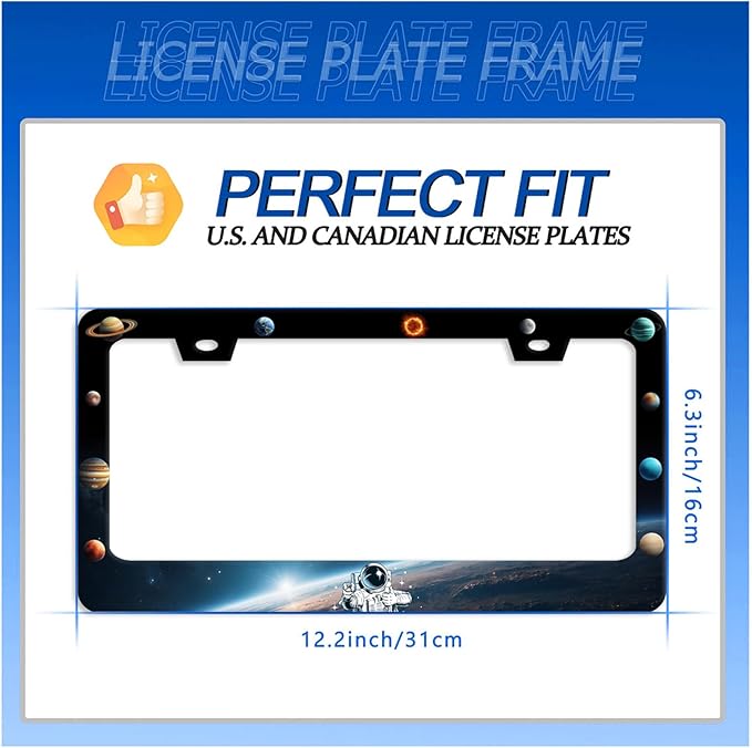 Planets License Plate Frame Funny Beautiful Space License Plate Stainless Steel Colorful License Plate Holder Galaxy Car Accessory with Screws Car Decoration 12.3" x 6.3"for Men Women