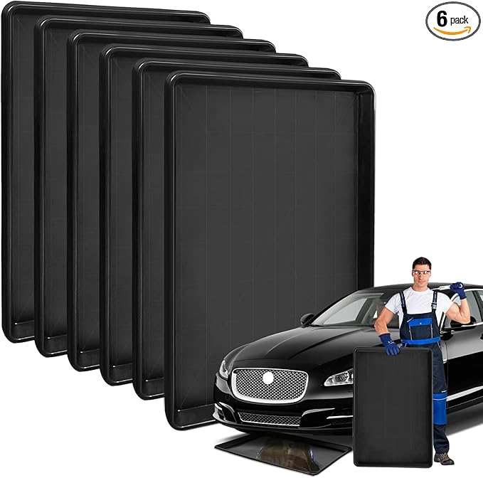 6Pcs Extra Large Car Oil Drip Pan- 35.4 x 24 x1.6 Inches Oil Drain Pan for Oil Change- Oil Drip Tray for Under Car Plastic Oil Tray, Oil Catch Pan Replacement Tray to Keep Garage Floor Clean
